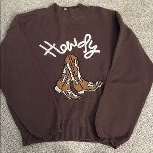 Le Lis Brown Crewneck Sweater with 'Howdy' Design